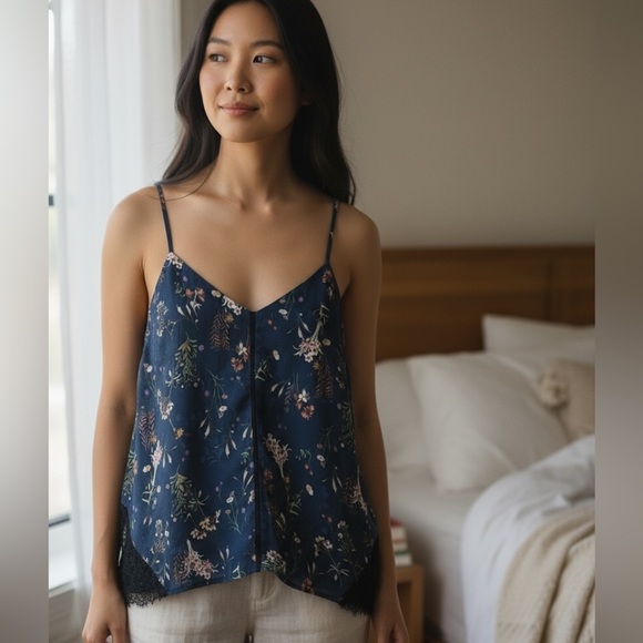 Maeve Anthropologie Floral Tank Top with lace details spaghetti straps size XS - Picture 1 of 10